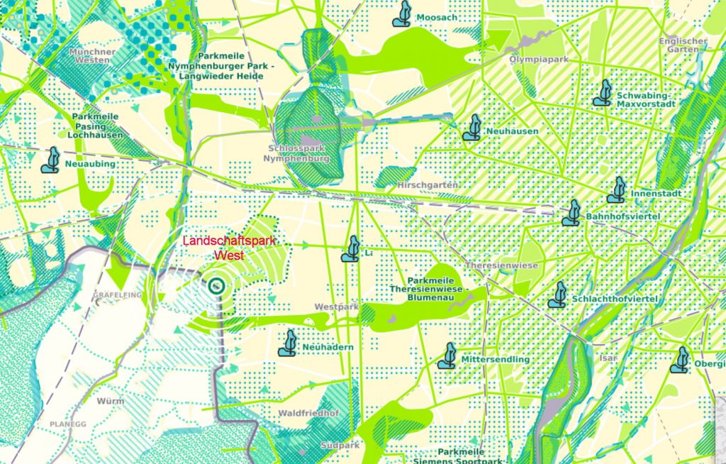 Ausschnitt STEP 2040, Grünplanung (Screenshot), Quelle: Geoportal München.